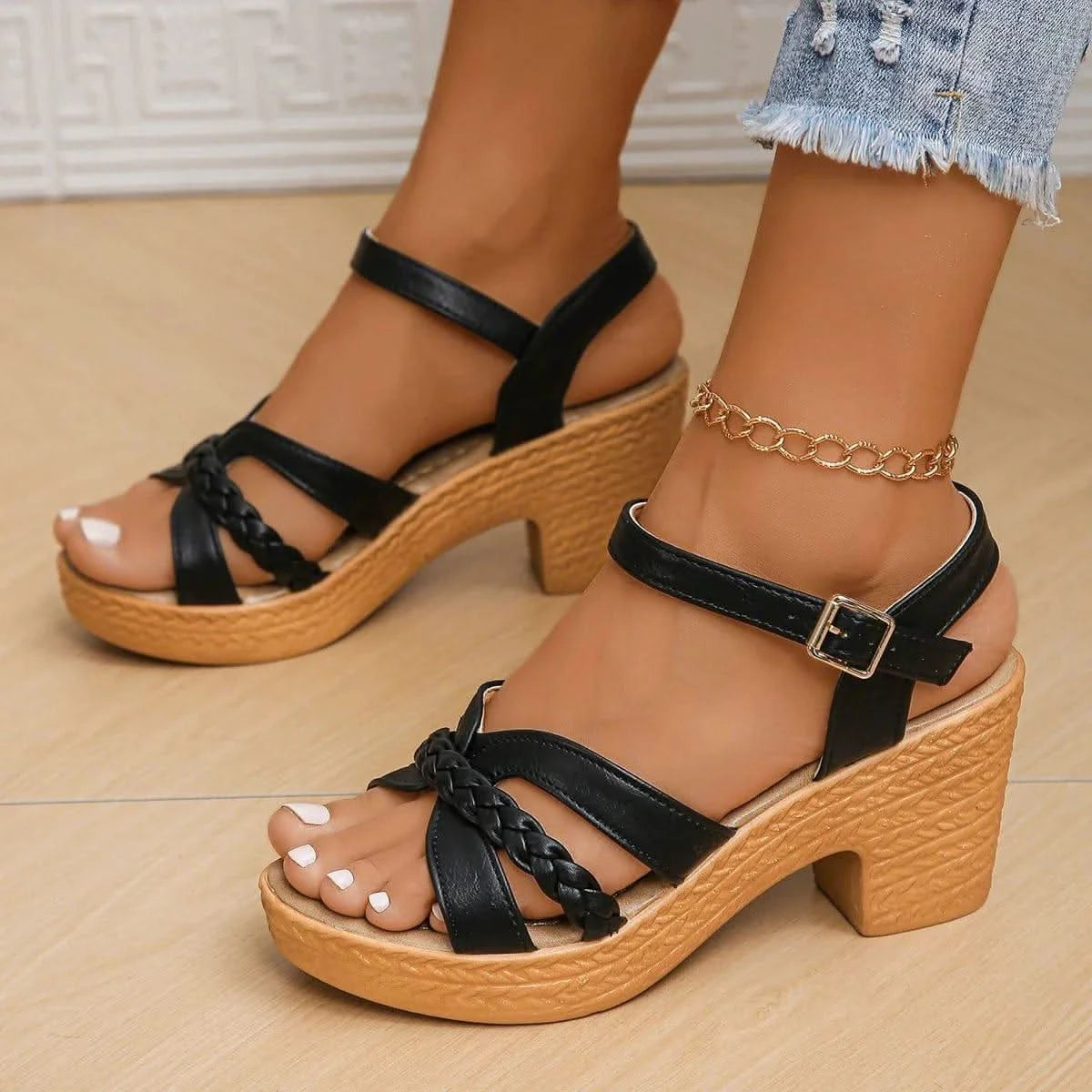 Sandales Bohème à Talon Noir - Boutique Bohème