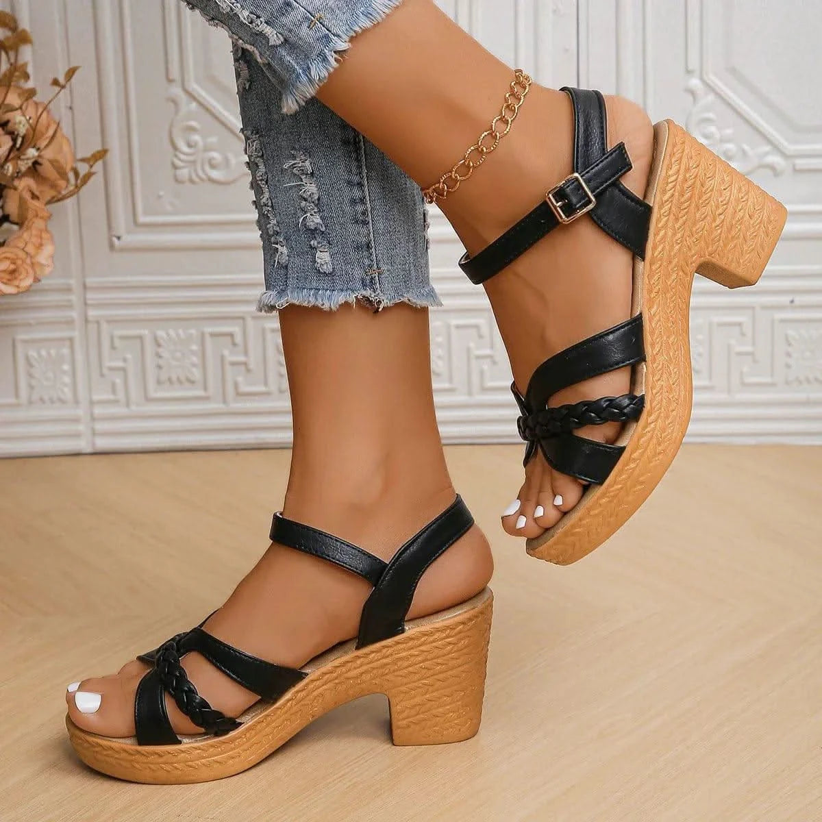 Sandales Bohème à Talon Noir - Boutique Bohème