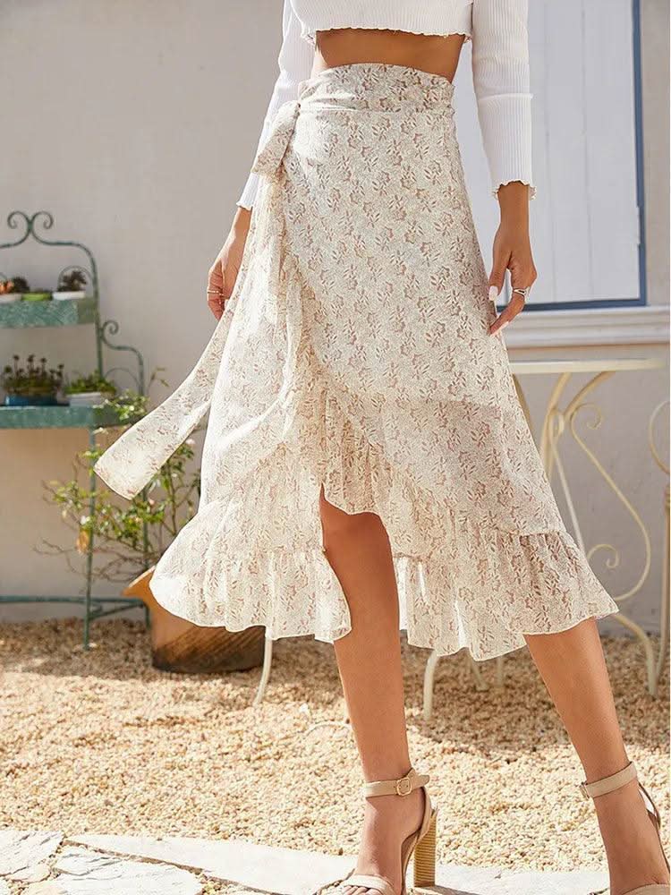 Jupe Longue Bohème Fleuri Beige - Boutique Bohème