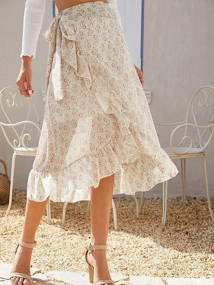 Jupe Longue Bohème Fleuri Beige - Boutique Bohème