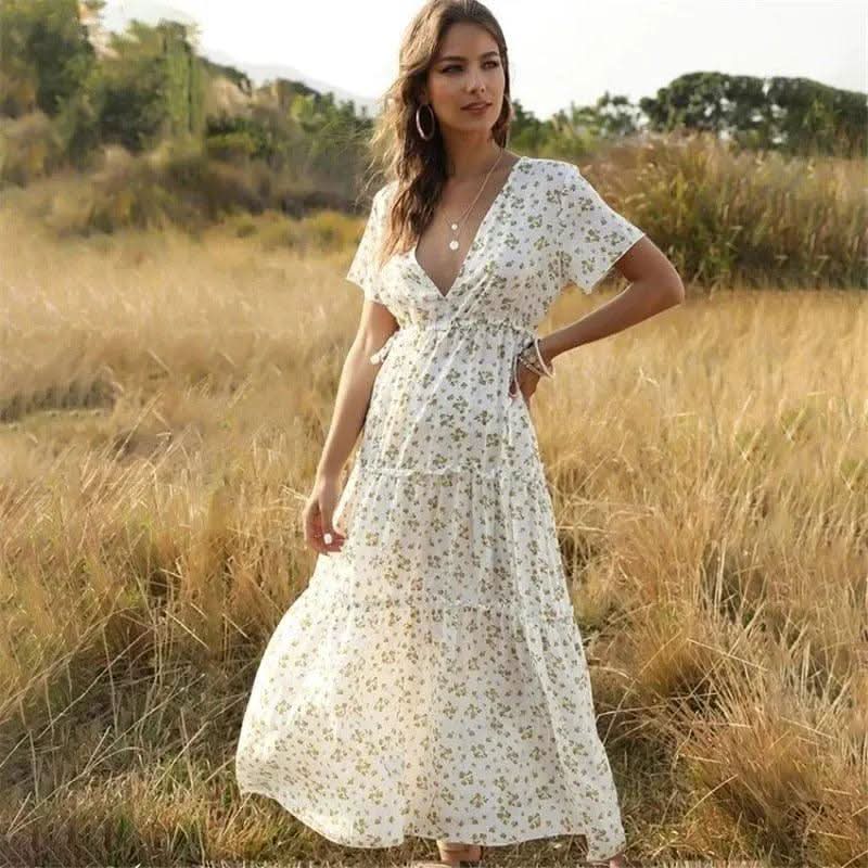 Robe Bohème Blanche Fleuri - Boutique Bohème
