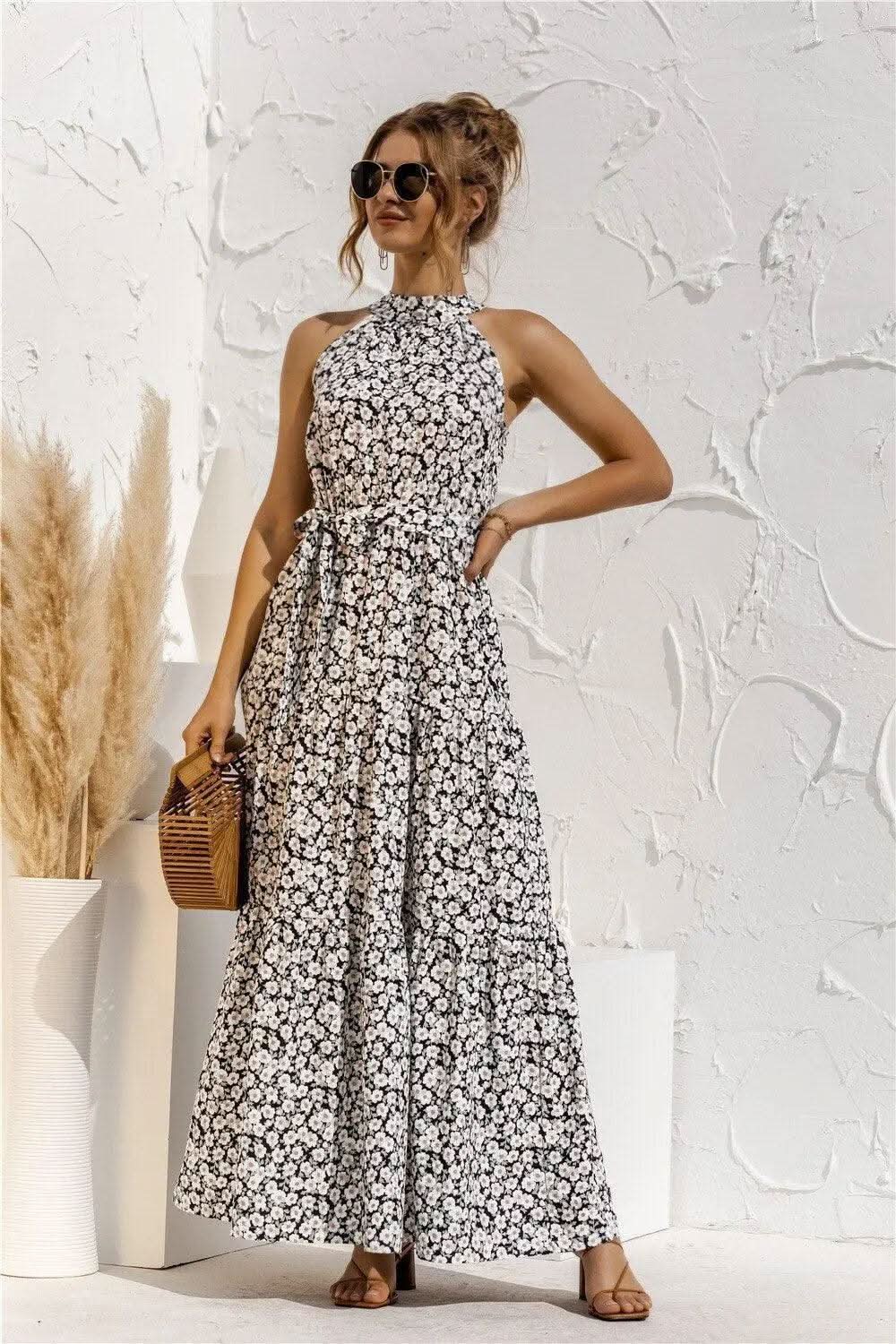Robe Bohème Fleuri Noir - Boutique Bohème