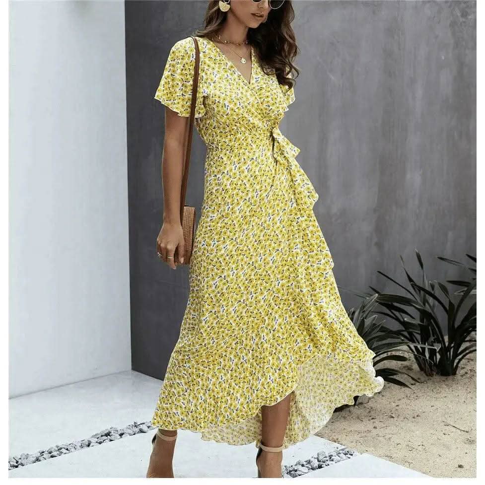 Robe Bohème Longue Fleuri Jaune - Boutique Bohème