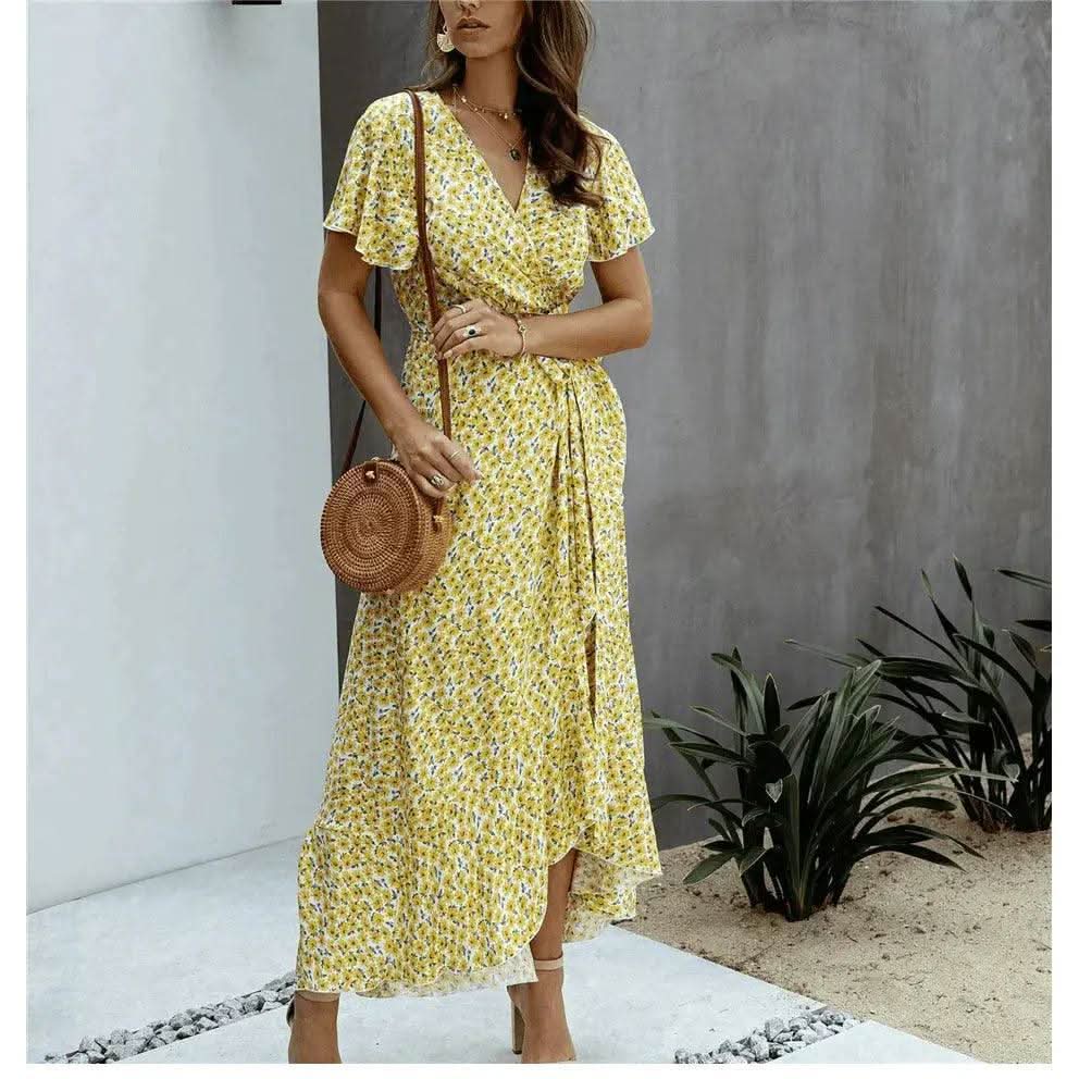 Robe Bohème Longue Fleuri Jaune - Boutique Bohème