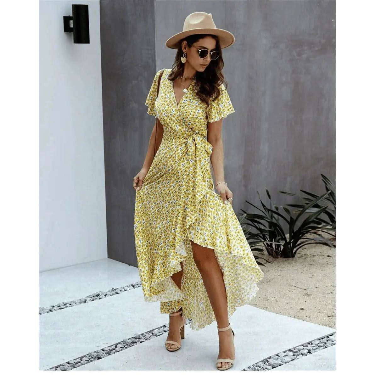 Robe Bohème Longue Fleuri Jaune - Boutique Bohème