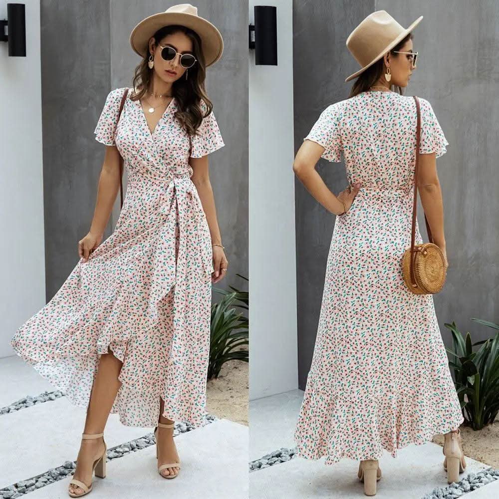 Robe Bohème Longue Fleuri Rose - Boutique Bohème