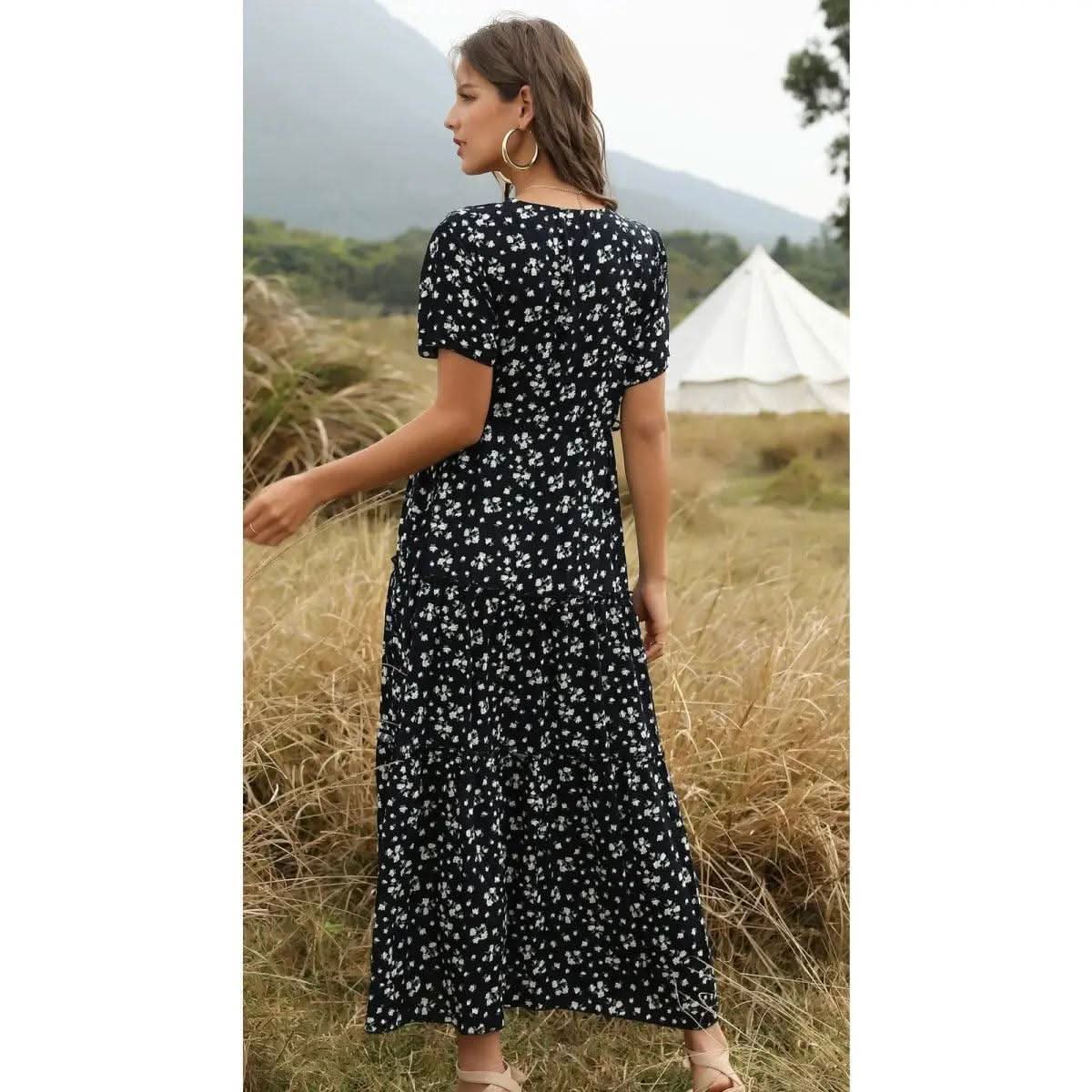 Robe Bohème Noir Fleuri - Boutique Bohème